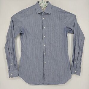 Corneliani Shirt Mens 17 43 Blue Stripe Preppy Business Dress Formal Casual‎